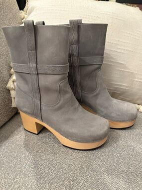 Swedish Hasbeens Grey Leather Ankle Boots 🩶